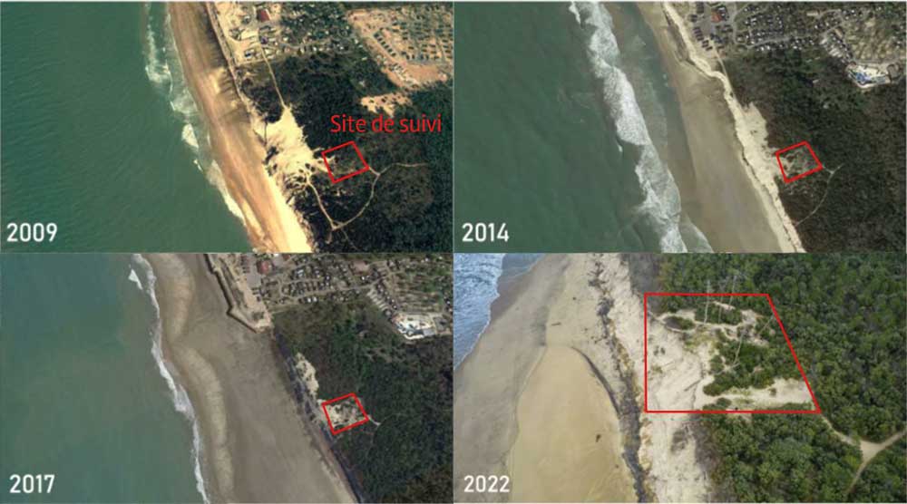 Photos aériennes du site de suivi de Soulac-sur-mer entre 2009 et 2022